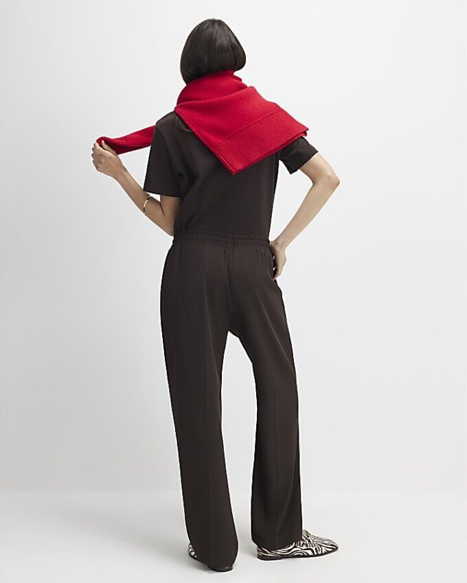 Brown Tailored Wide Leg Joggers