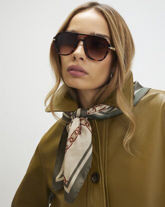 Brown Tortoiseshell Chain Temple Sunglasses