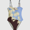 Brown Tropical Print Swimsuit