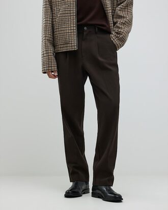 Brown Twill Wide Leg Trousers