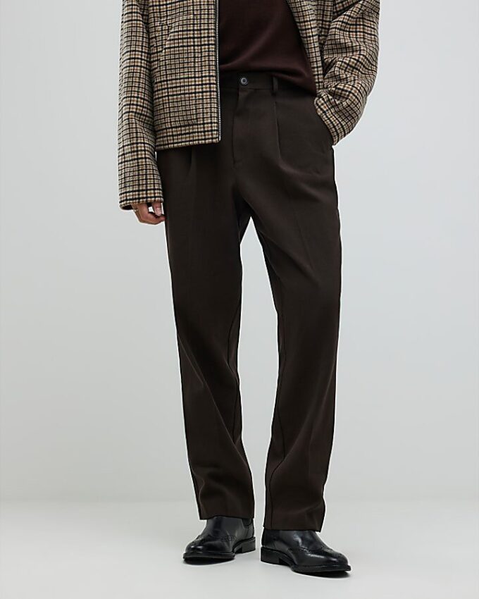 Brown Twill Wide Leg Trousers