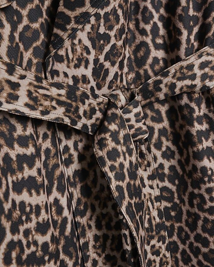 Brown Waterfall Leopard Long Duster Coat