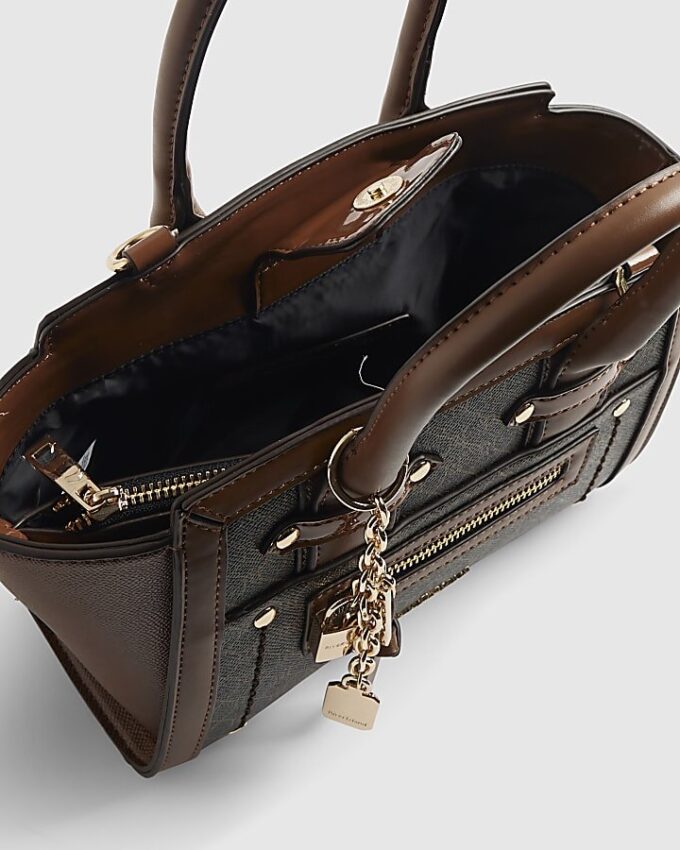 Brown Winged Panelled Zip Tote Bag