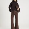 Brown Zip Front Relaxed Flared Jeans