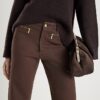 Brown Zip Front Relaxed Flared Jeans