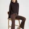Brown Zip Front Relaxed Flared Jeans