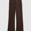 Brown Zip Front Relaxed Flared Jeans