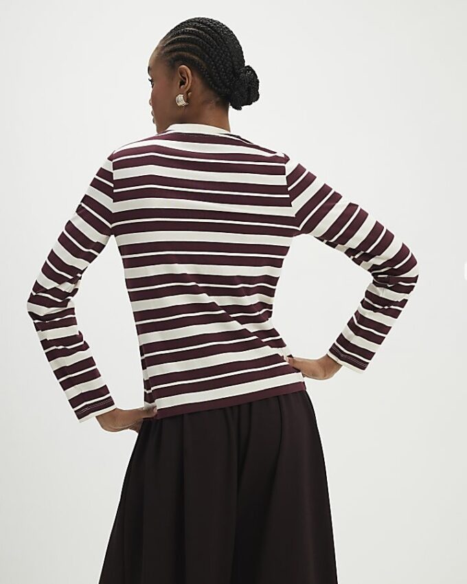 Burgundy Long Sleeve Stripe Top