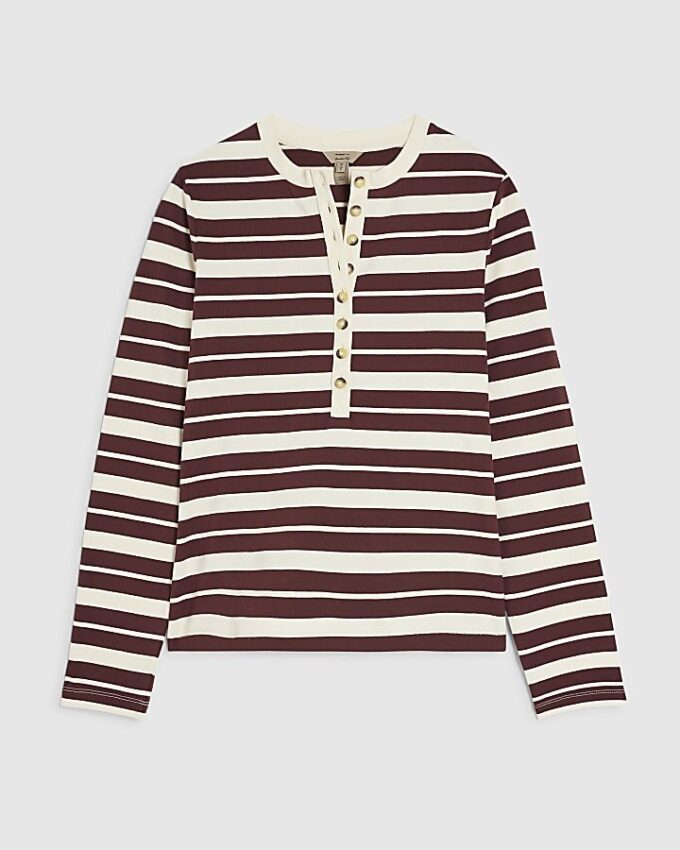 Burgundy Long Sleeve Stripe Top