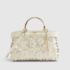 Cream 3D Floral Laser Cut Tote Bag
