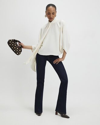 Cream Batwing Sleeve Pussybow Blouse