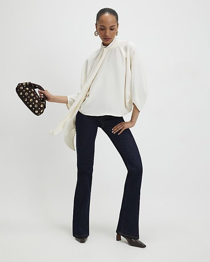 Cream Batwing Sleeve Pussybow Blouse