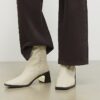 Cream Block Heel Stretch Sock Boots