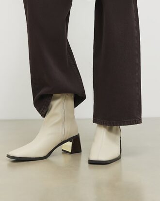 Cream Block Heel Stretch Sock Boots