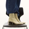 Cream Block Heel Stretch Sock Boots