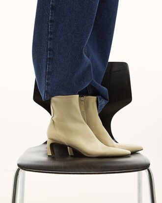 Cream Block Heel Stretch Sock Boots