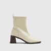 Cream Block Heel Stretch Sock Boots