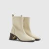 Cream Block Heel Stretch Sock Boots