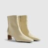 Cream Block Heel Stretch Sock Boots