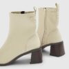 Cream Block Heel Stretch Sock Boots