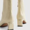 Cream Block Heel Stretch Sock Boots