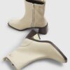 Cream Block Heel Stretch Sock Boots