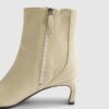 Cream Block Heel Stretch Sock Boots