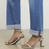 Cream Block Heeled Open Toe Sandals