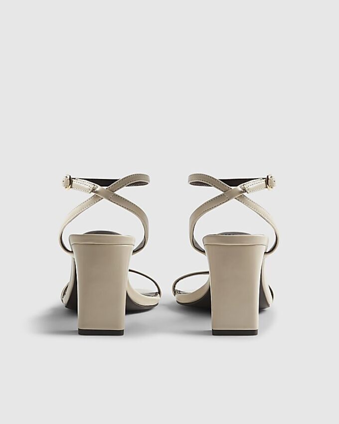 Cream Block Heeled Open Toe Sandals