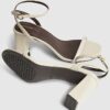 Cream Block Heeled Open Toe Sandals