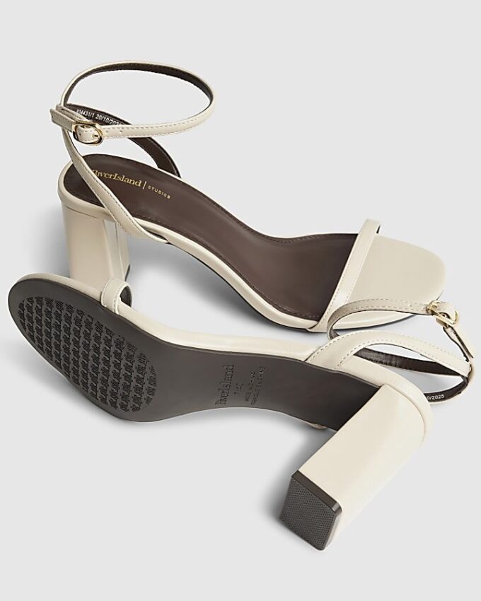 Cream Block Heeled Open Toe Sandals