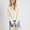 Cream Boucle Long Sleeve Fringed Cardigan