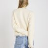 Cream Boucle Long Sleeve Fringed Cardigan