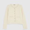 Cream Boucle Long Sleeve Fringed Cardigan