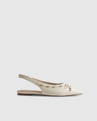 Cream Bow Sling Back Pumps