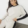 Cream Colour Block Batwing Sweatshirt