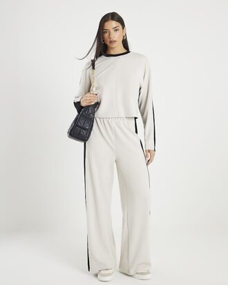 Cream Colour Block Batwing Sweatshirt