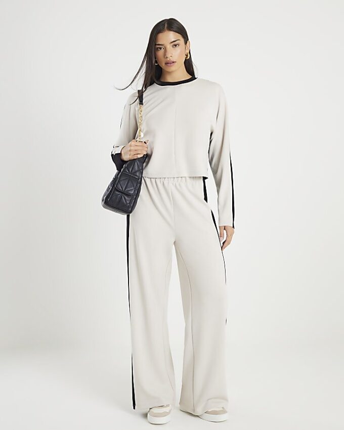 Cream Colour Block Batwing Sweatshirt