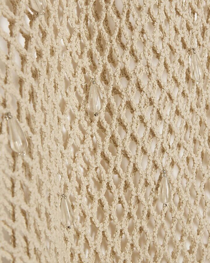 Cream Crochet Short Sleeve Embellished Top