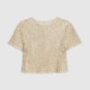 Cream Crochet Short Sleeve Embellished Top