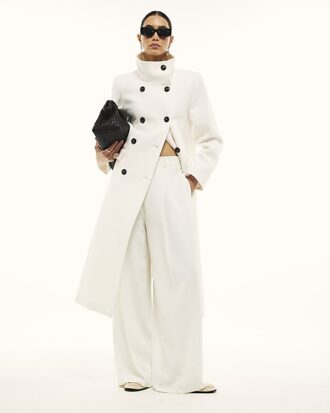Cream Double Breasted Funnel Neck Coat