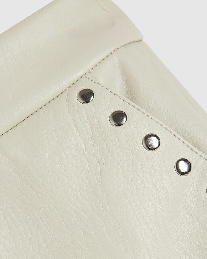 Cream Faux Leather Studded Shorts