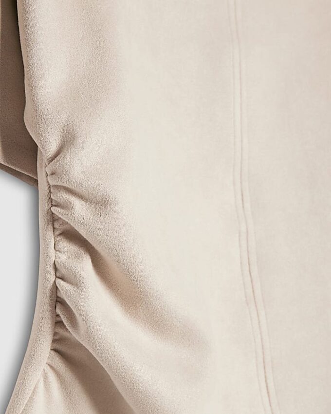 Cream Faux Suede Short Sleeve Ruched Side Top