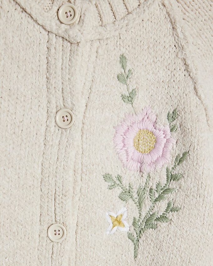 Cream Floral Embroided Cardigan