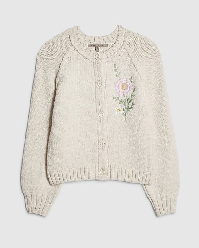 Cream Floral Embroided Cardigan