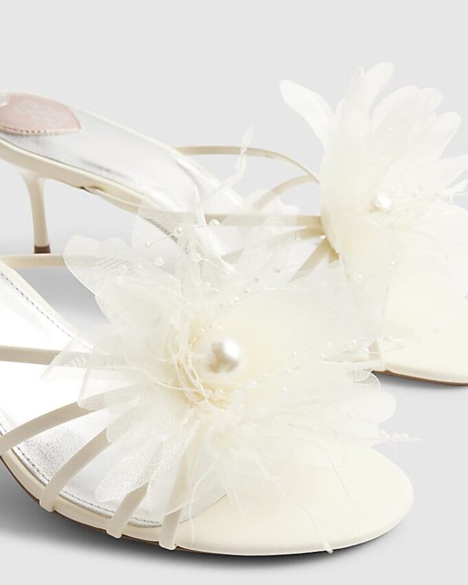 Cream Flower Trim Mule Heels
