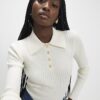 Cream Knitted Long Sleeve Polo Top