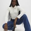 Cream Knitted Long Sleeve Polo Top