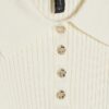 Cream Knitted Long Sleeve Polo Top