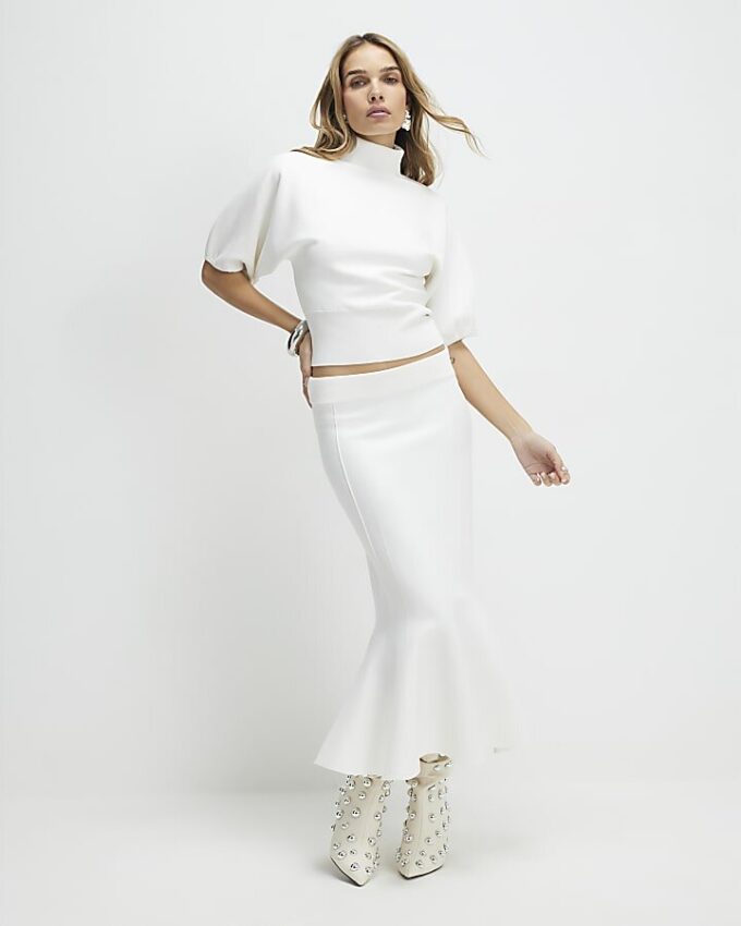Cream Knitted Puff Sleeve Top